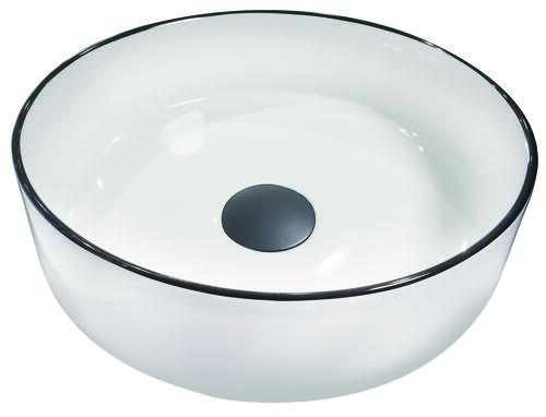 Vasque à poser LISEA en céramique avec liseré noir Ø34,6 x H. 11,4 cm